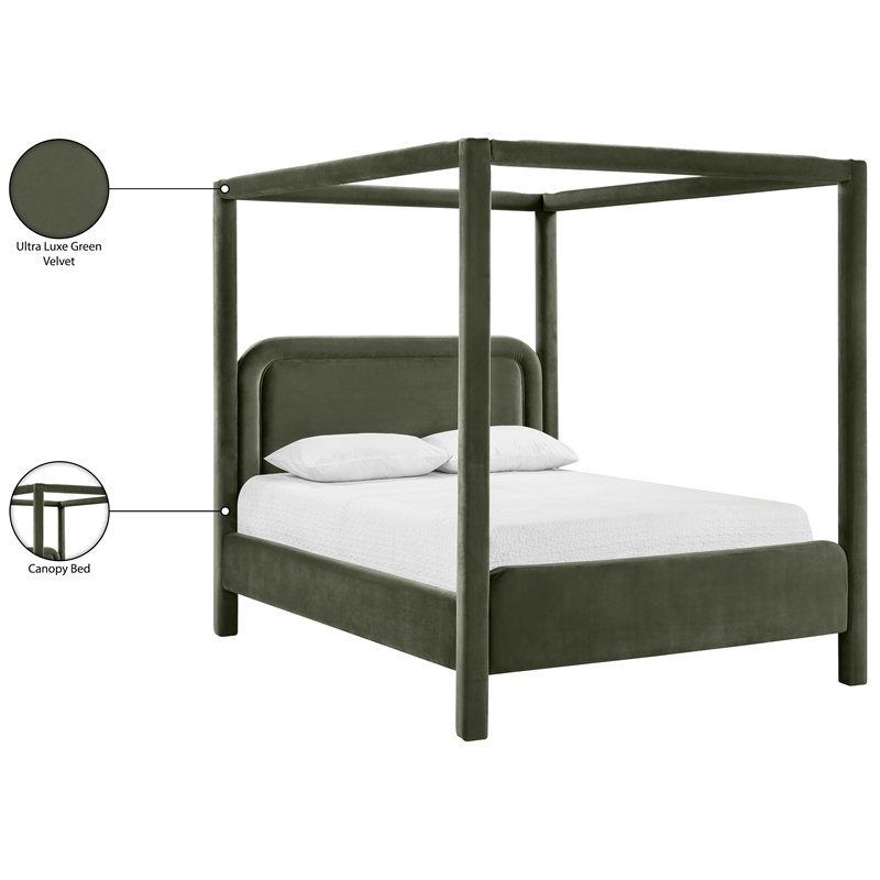 Bowery Hill Contemporary Green Velvet Upholstered King Canopy Bed