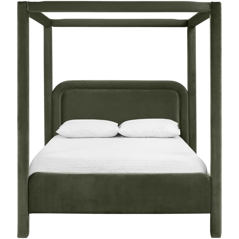 Bowery Hill Contemporary Green Velvet Upholstered King Canopy Bed