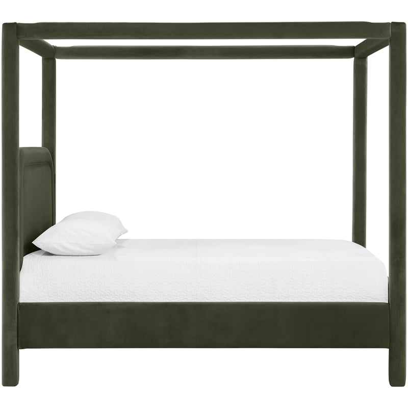 Bowery Hill Contemporary Green Velvet Upholstered King Canopy Bed