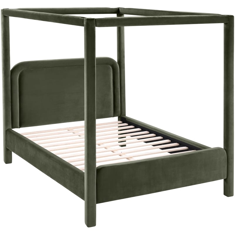 Bowery Hill Contemporary Green Velvet Upholstered King Canopy Bed