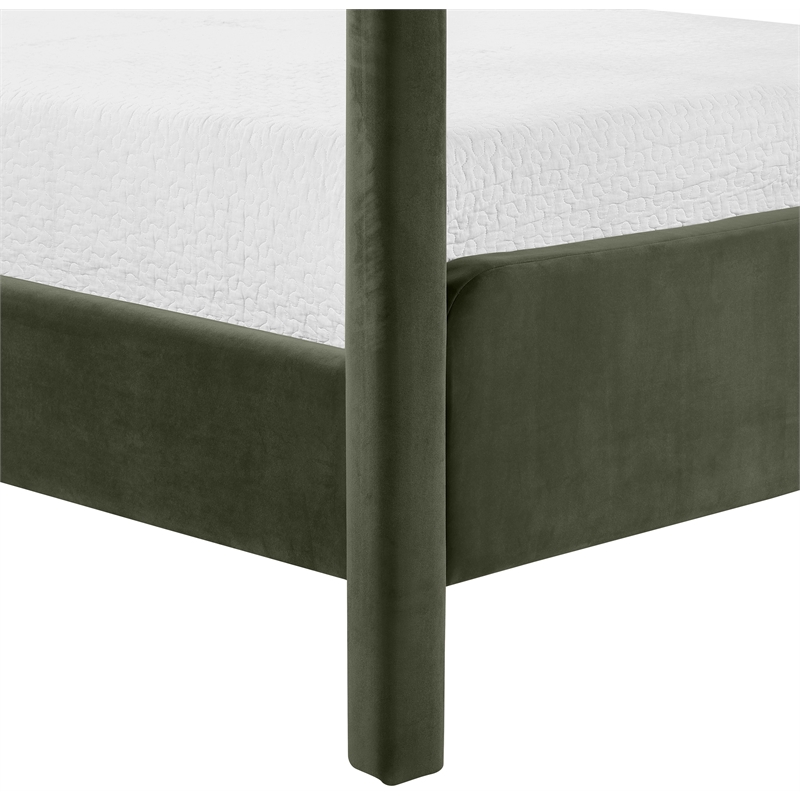 Bowery Hill Contemporary Green Velvet Upholstered King Canopy Bed