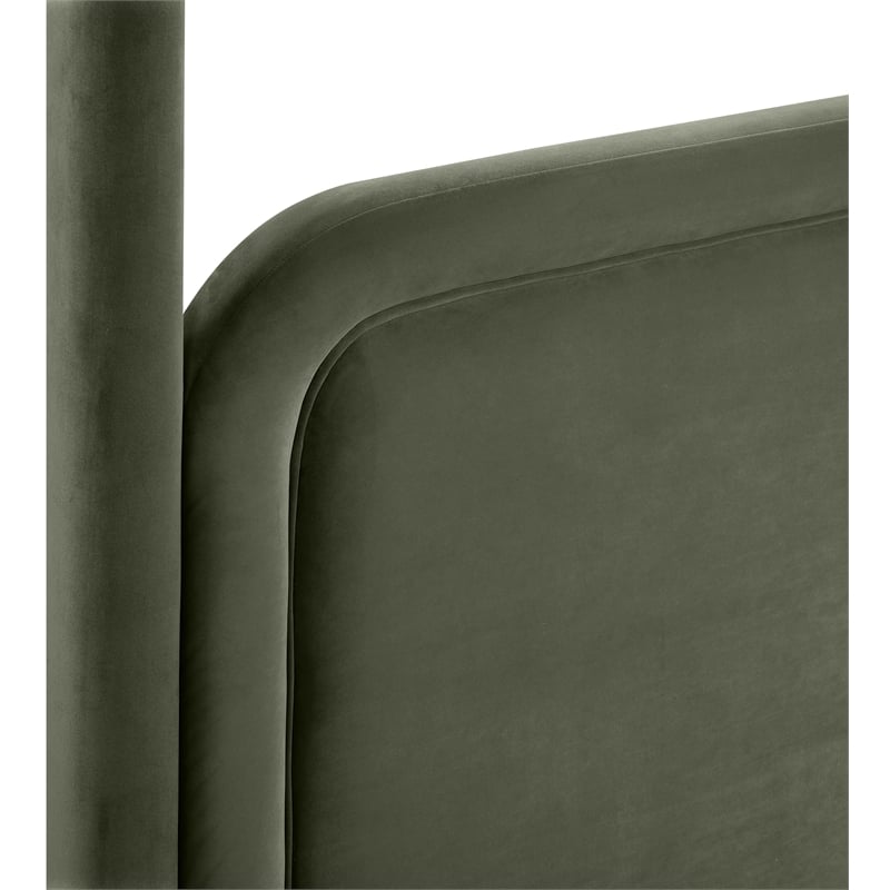 Bowery Hill Contemporary Green Velvet Upholstered King Canopy Bed
