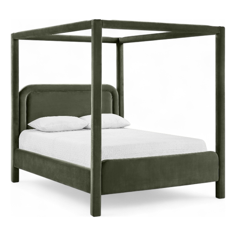 Bowery Hill Contemporary Green Velvet Upholstered King Canopy Bed