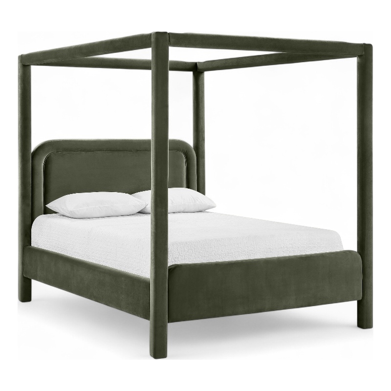 Bowery Hill Contemporary Green Velvet Upholstered Queen Canopy Bed