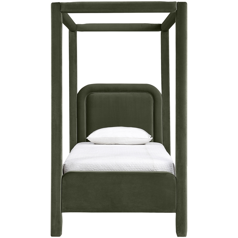 Bowery Hill Contemporary Green Velvet Upholstered Twin Canopy Bed