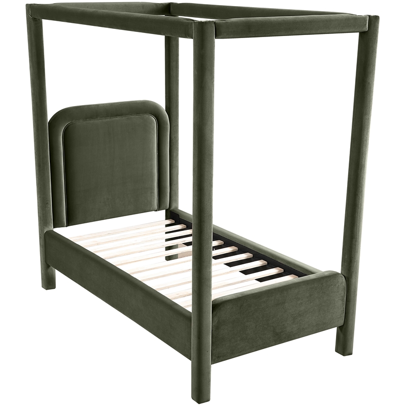 Bowery Hill Contemporary Green Velvet Upholstered Twin Canopy Bed