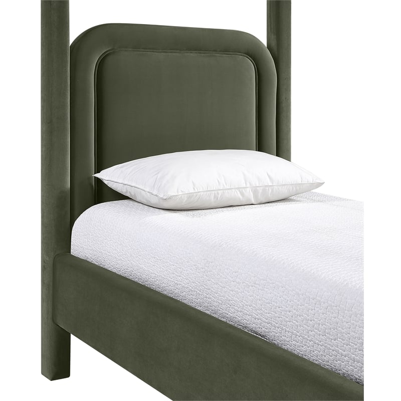 Bowery Hill Contemporary Green Velvet Upholstered Twin Canopy Bed