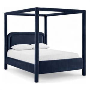 Bowery Hill Contemporary Navy Velvet Upholstered Full Canopy Bed