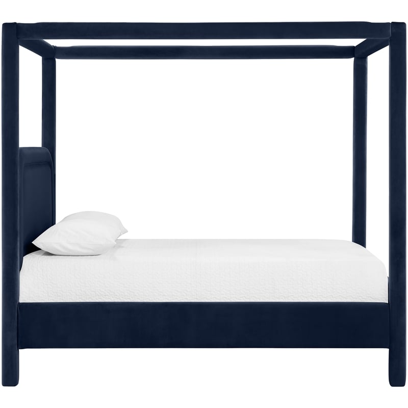 Bowery Hill Contemporary Navy Velvet Upholstered King Canopy Bed