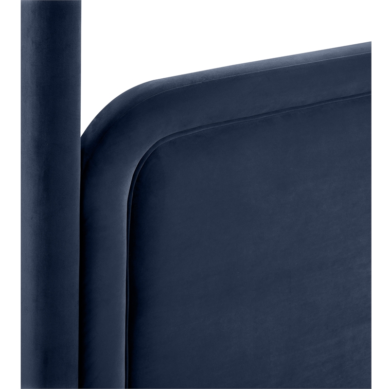 Bowery Hill Contemporary Navy Velvet Upholstered Queen Canopy Bed