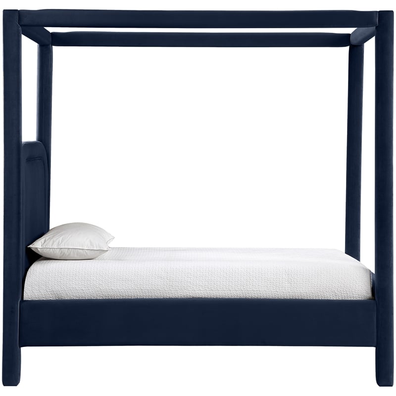 Bowery Hill Contemporary Navy Velvet Upholstered Twin Canopy Bed