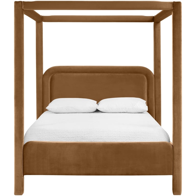 Bowery Hill Contemporary Saddle Velvet Upholstered Full Canopy Bed