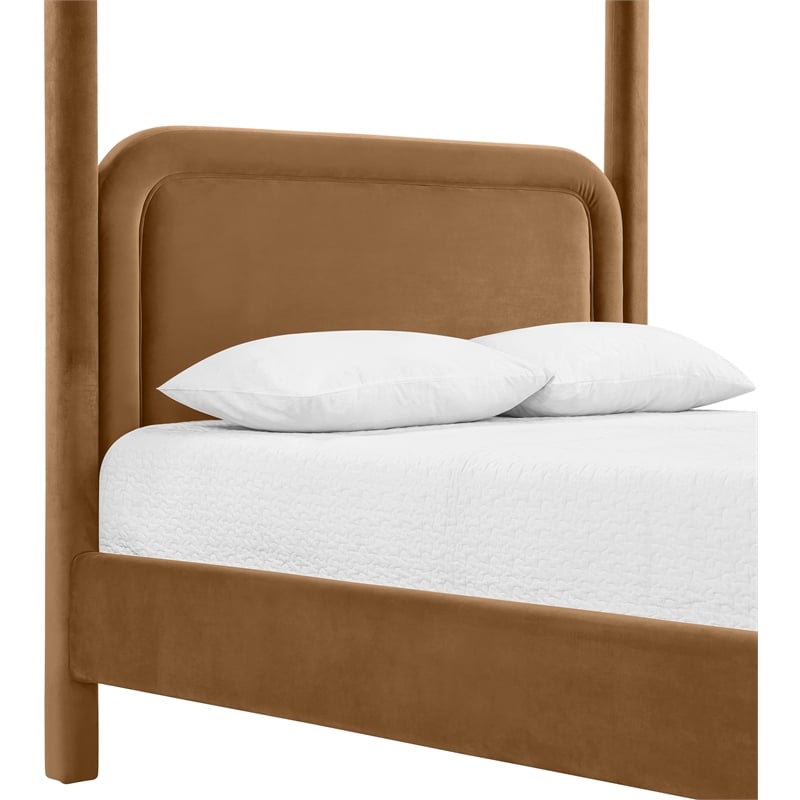 Bowery Hill Contemporary Saddle Velvet Upholstered Full Canopy Bed