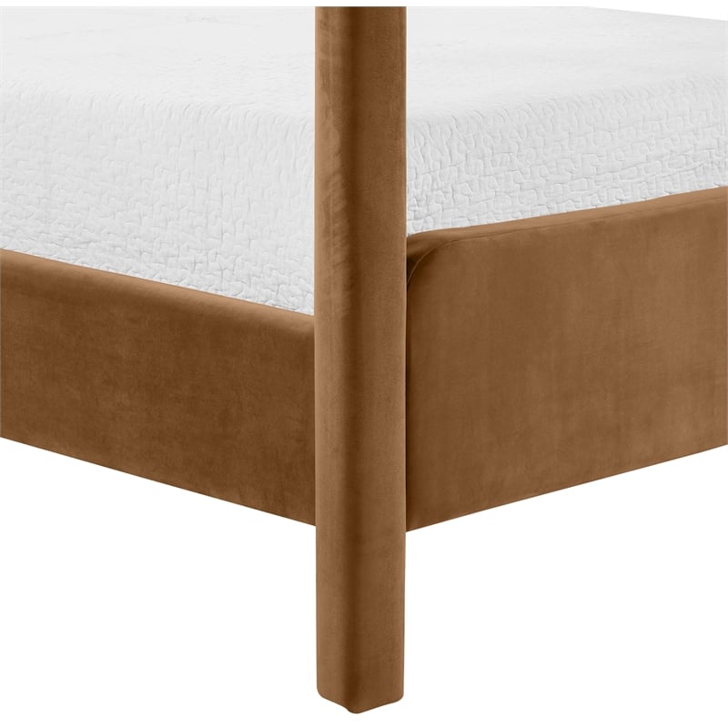 Bowery Hill Contemporary Saddle Velvet Upholstered Full Canopy Bed