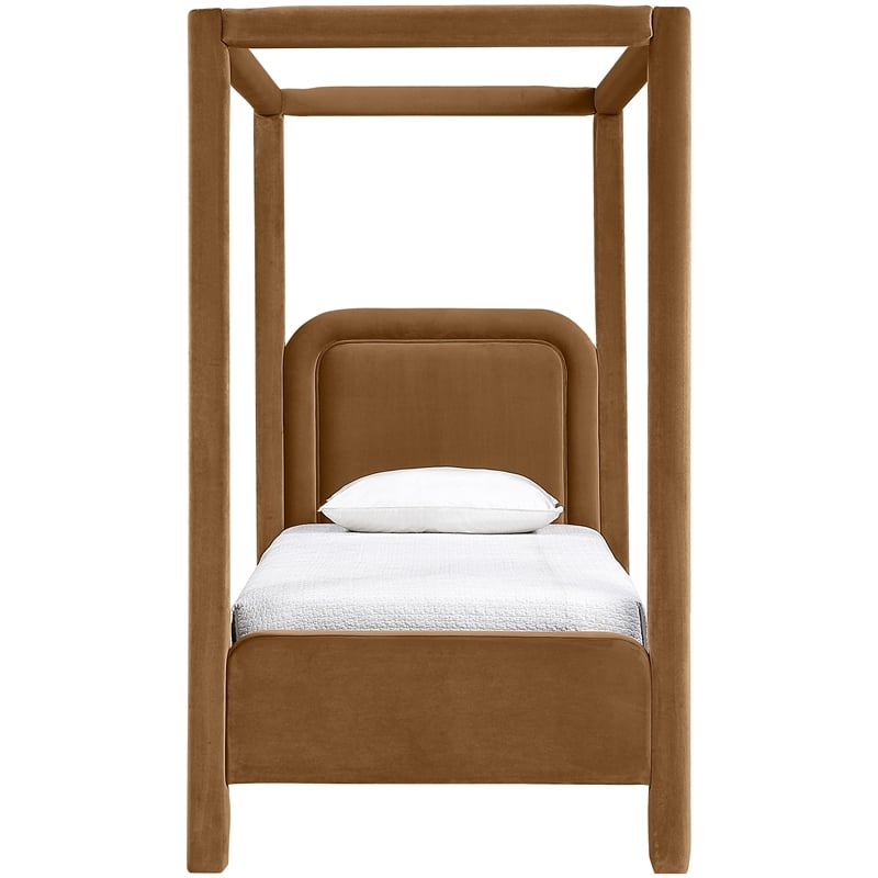 Bowery Hill Contemporary Saddle Velvet Upholstered Twin Canopy Bed