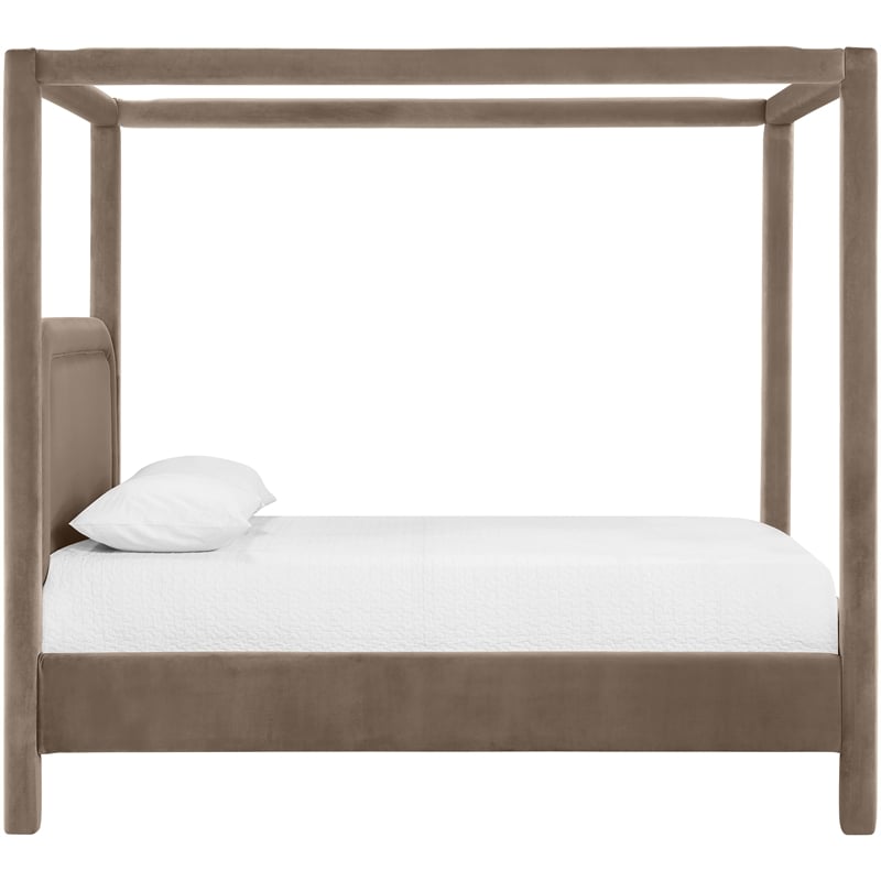 Bowery Hill Contemporary Taupe Velvet Upholstered Full Canopy Bed