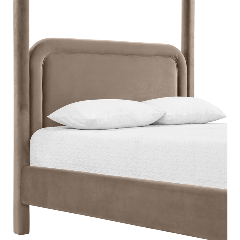 Bowery Hill Contemporary Taupe Velvet Upholstered Full Canopy Bed