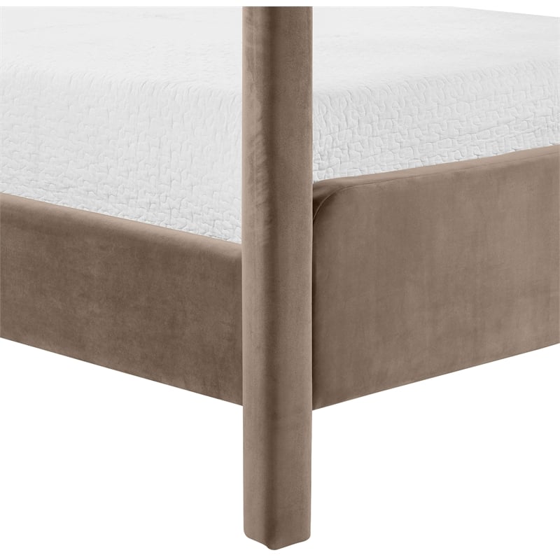 Bowery Hill Contemporary Taupe Velvet Upholstered Full Canopy Bed