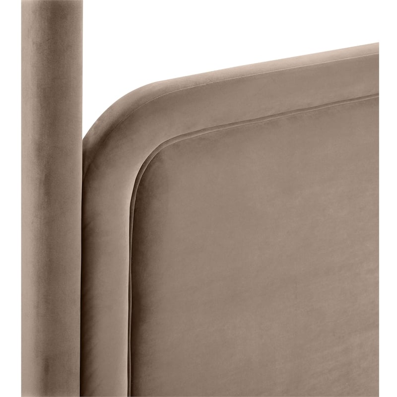 Bowery Hill Contemporary Taupe Velvet Upholstered Full Canopy Bed