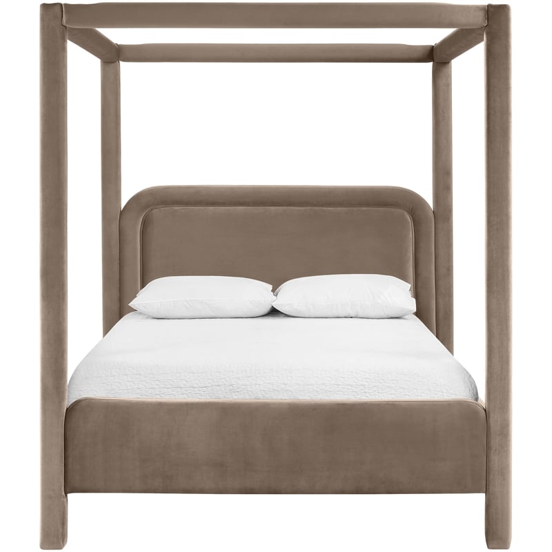 Bowery Hill Contemporary Taupe Velvet Upholstered King Canopy Bed