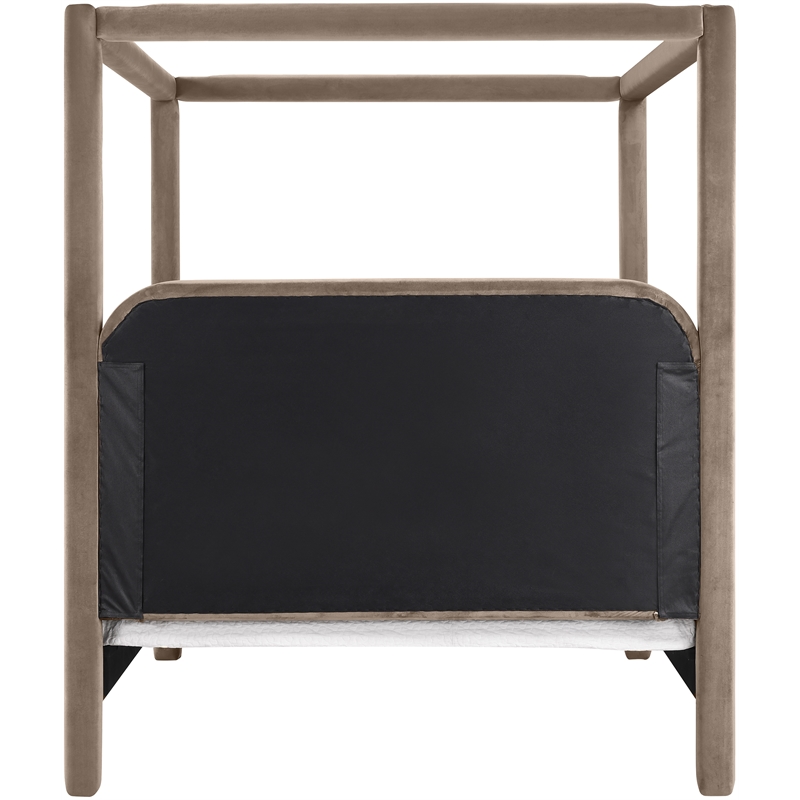 Bowery Hill Contemporary Taupe Velvet Upholstered Queen Canopy Bed