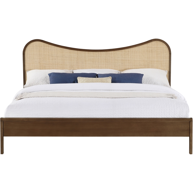 Bowery Hill Contemporary Brown Solid Wood And Natural Cane King Bed