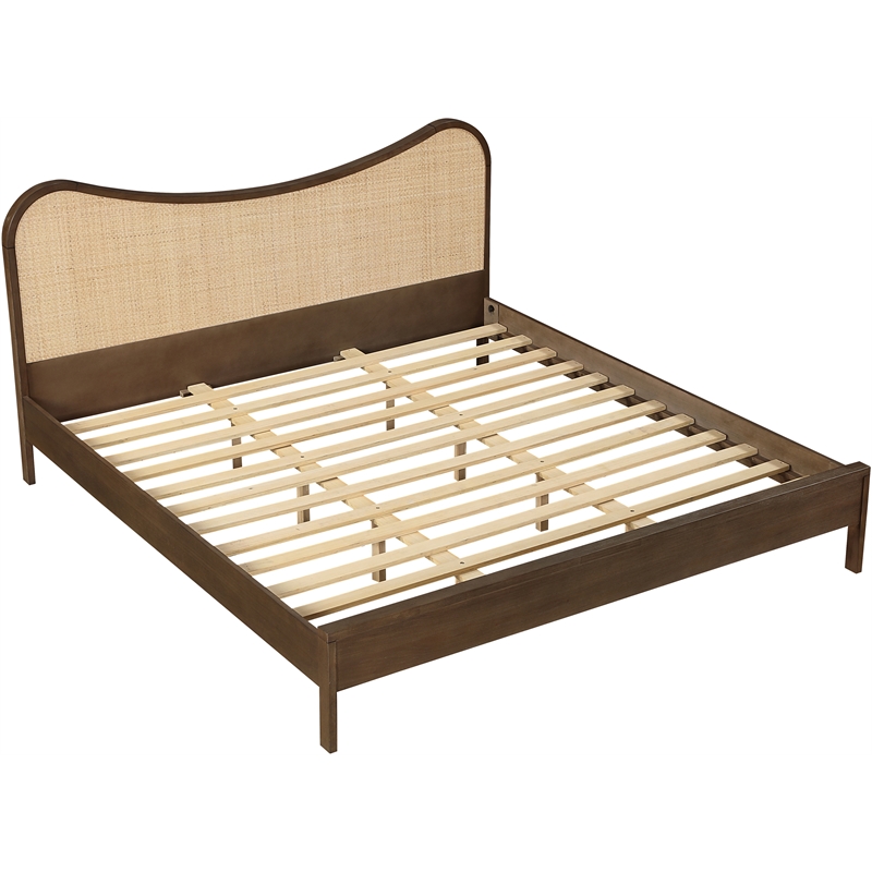 Bowery Hill Contemporary Brown Solid Wood And Natural Cane King Bed