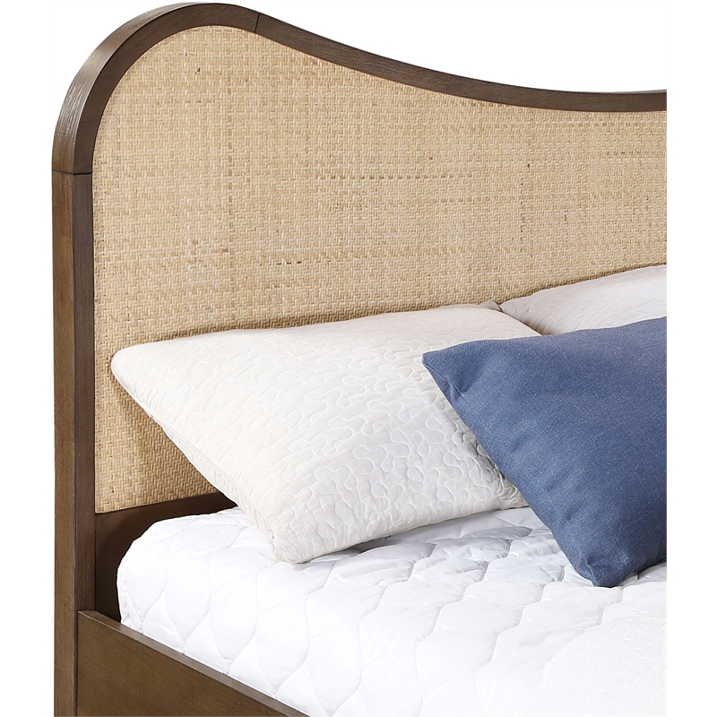 Bowery Hill Contemporary Brown Solid Wood And Natural Cane King Bed