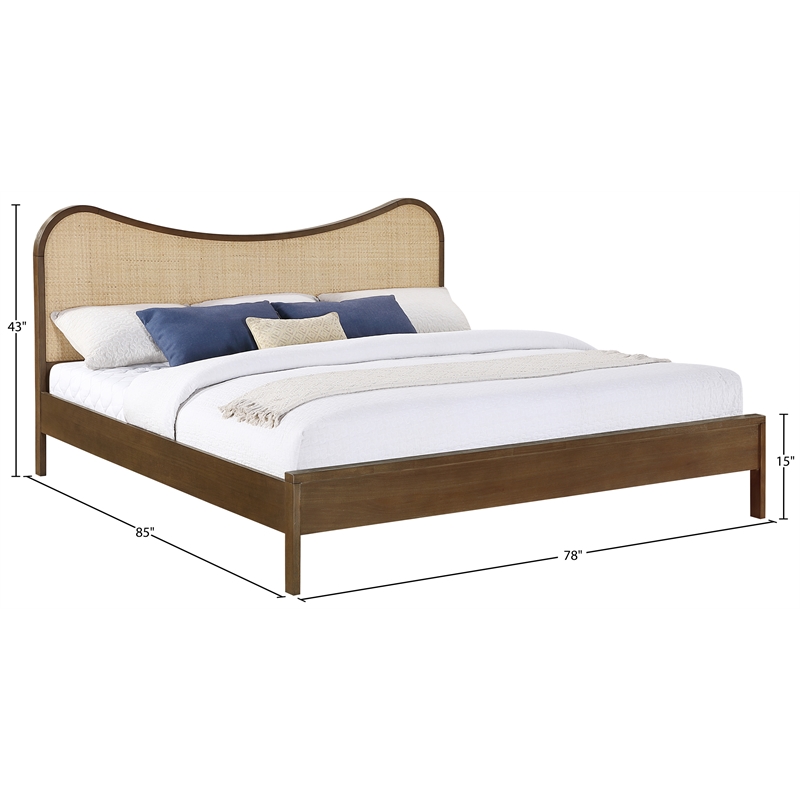 Bowery Hill Contemporary Brown Solid Wood And Natural Cane King Bed