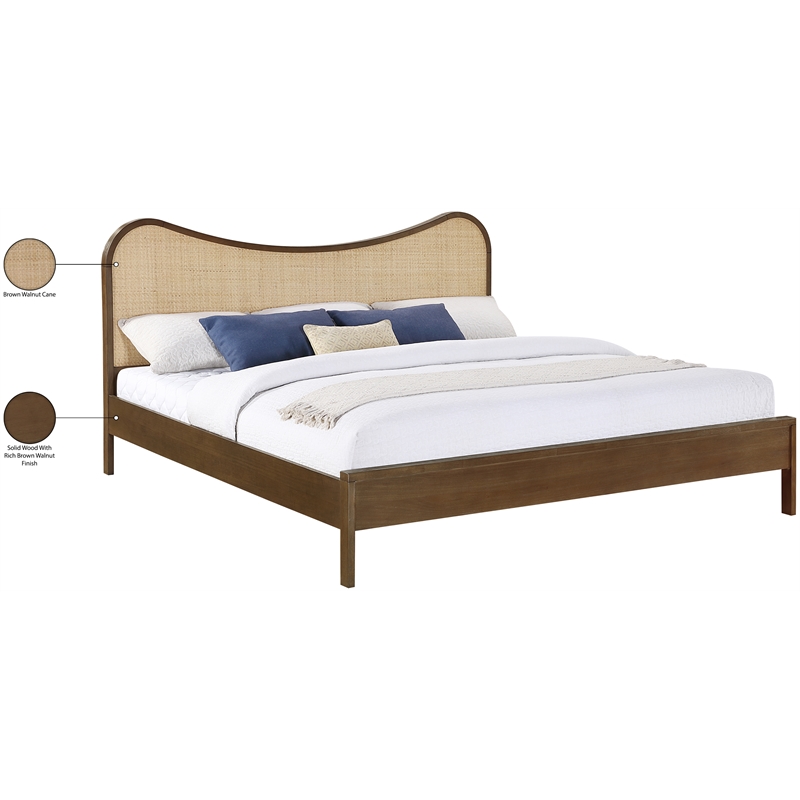 Bowery Hill Contemporary Brown Solid Wood And Natural Cane King Bed