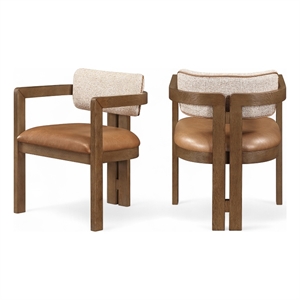 Bowery Hill Contemporary Cognac Vegan Leather and Linen Textured DC (Set of 2)