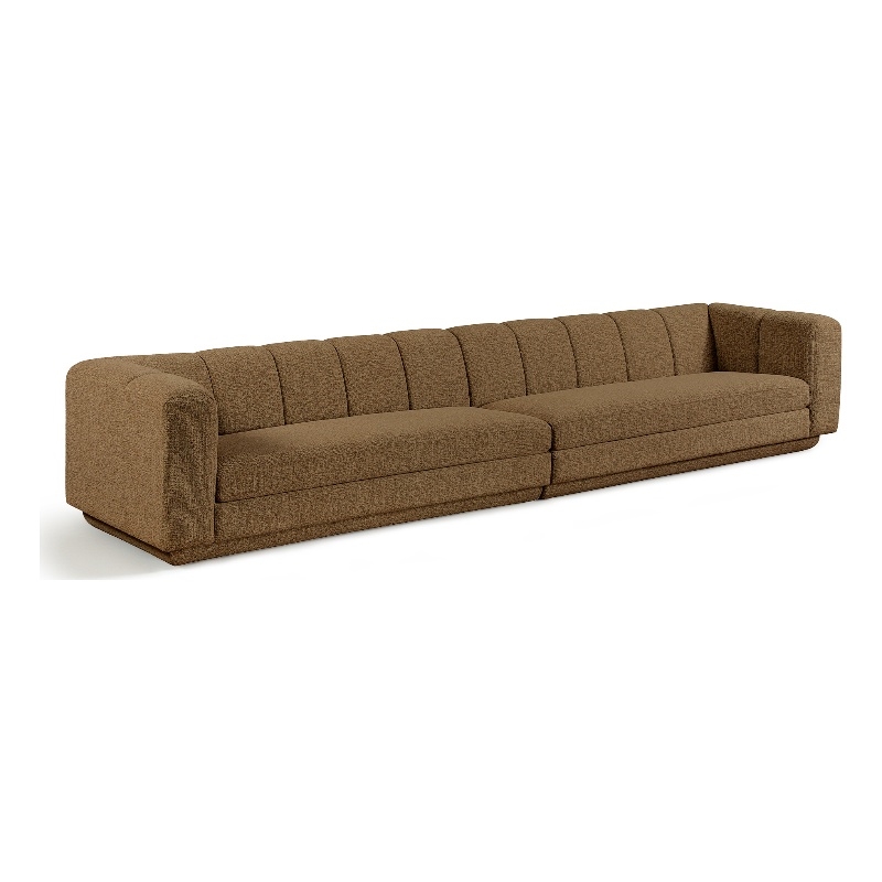 Bowery Hill Contemporary Brown Fabric Upholstered 2-Oiece Modular Sofa