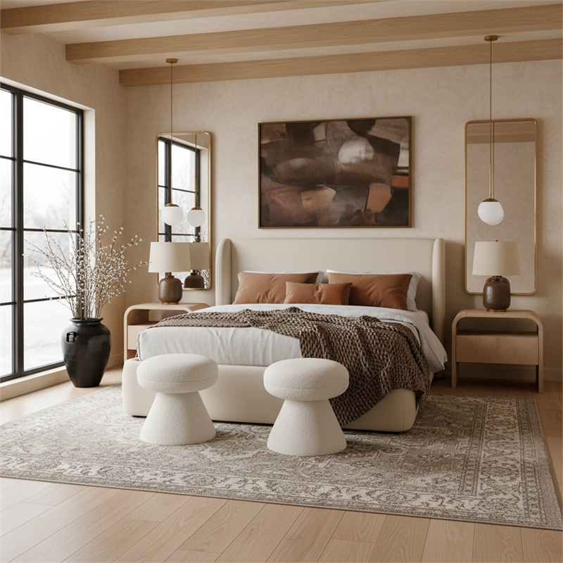 Bowery Hill Contemporary Beige Vegan Leather Upholstered Full Bed