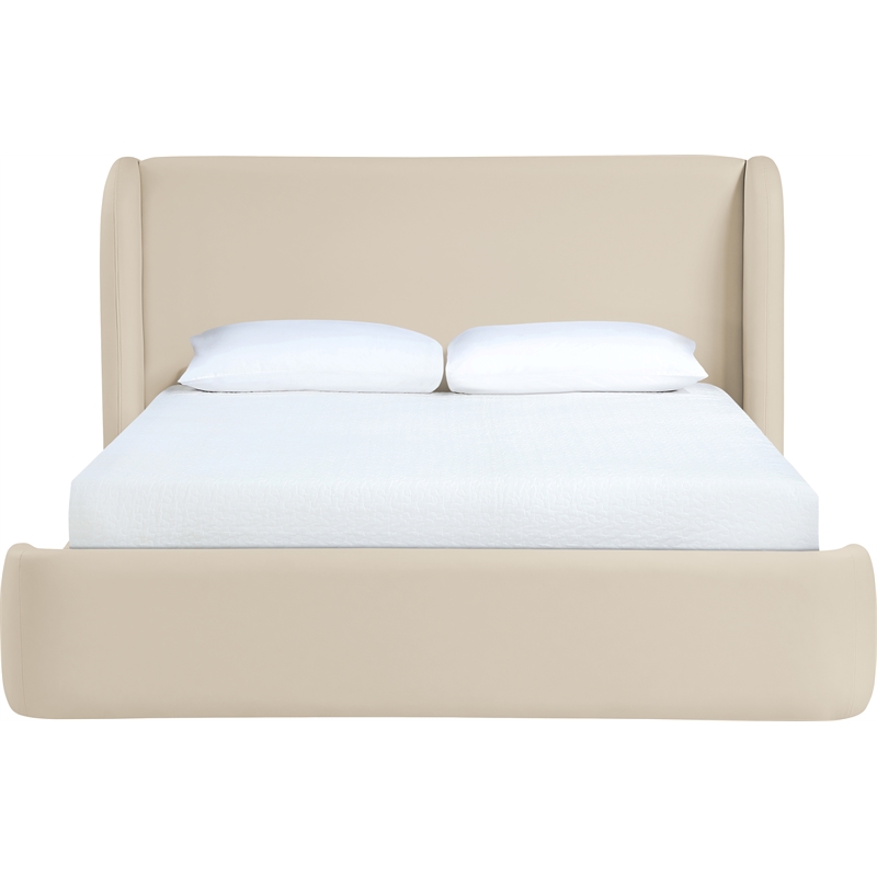 Bowery Hill Contemporary Beige Vegan Leather Upholstered Queen Bed