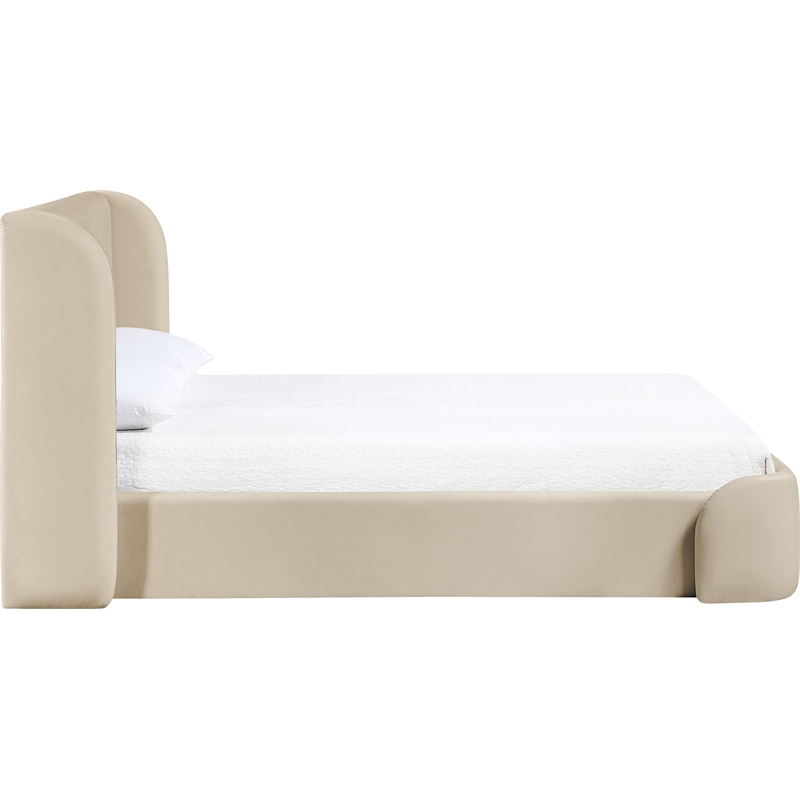 Bowery Hill Contemporary Beige Vegan Leather Upholstered Queen Bed