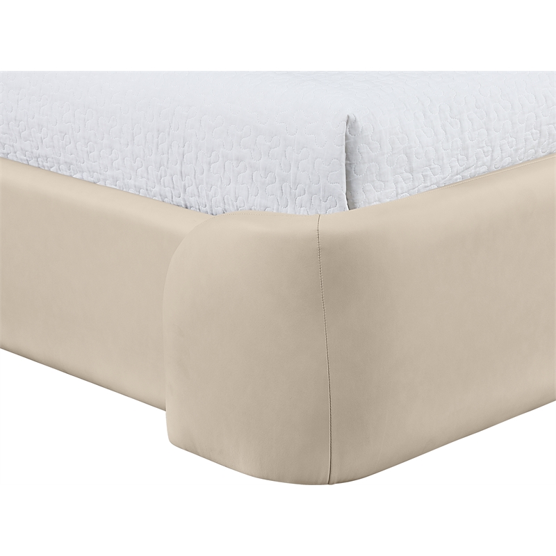 Bowery Hill Contemporary Beige Vegan Leather Upholstered Queen Bed