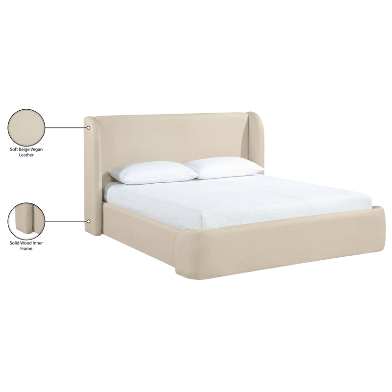 Bowery Hill Contemporary Beige Vegan Leather Upholstered Queen Bed