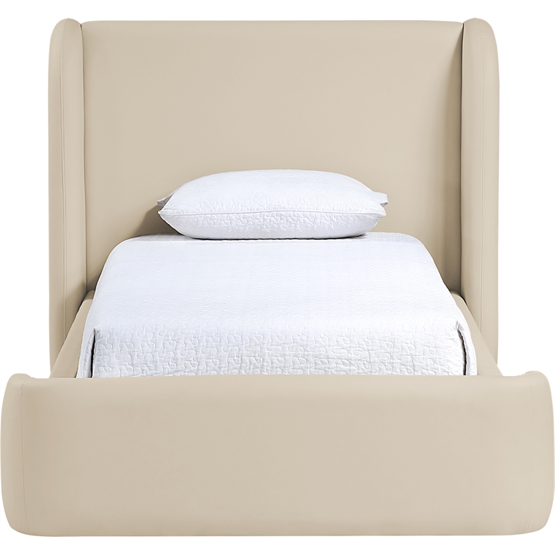 Bowery Hill Contemporary Beige Vegan Leather Upholstered Twin Bed