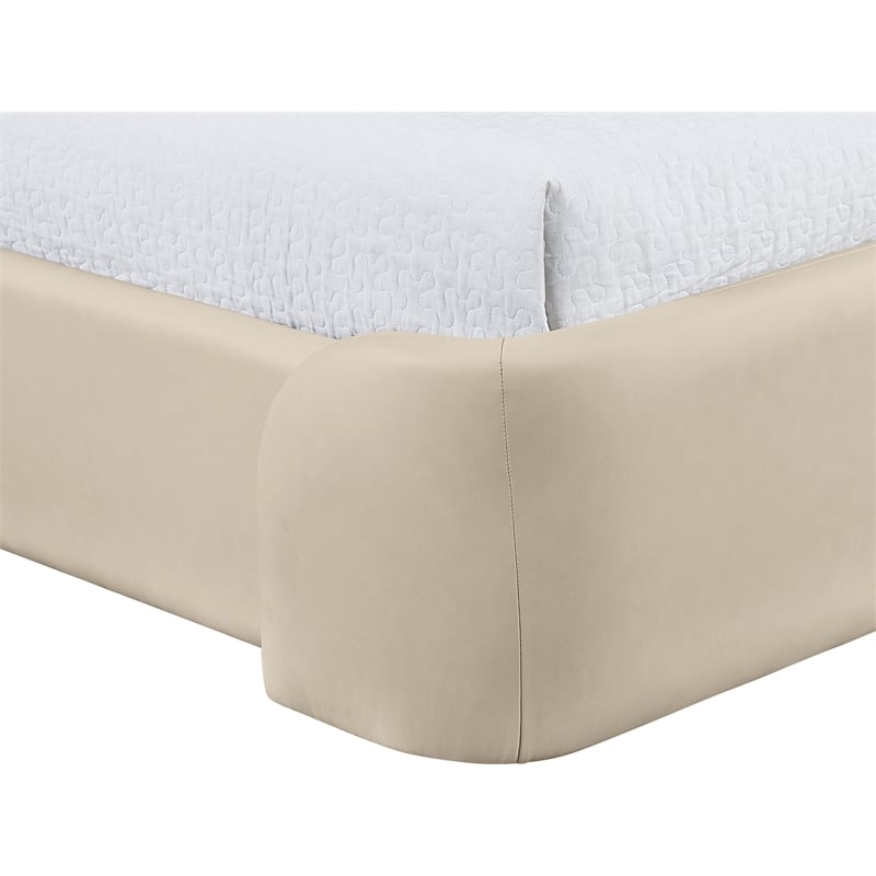 Bowery Hill Contemporary Beige Vegan Leather Upholstered Twin Bed