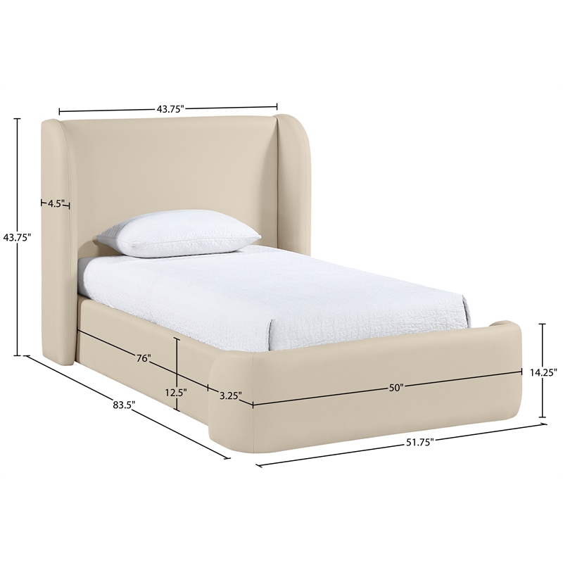 Bowery Hill Contemporary Beige Vegan Leather Upholstered Twin Bed