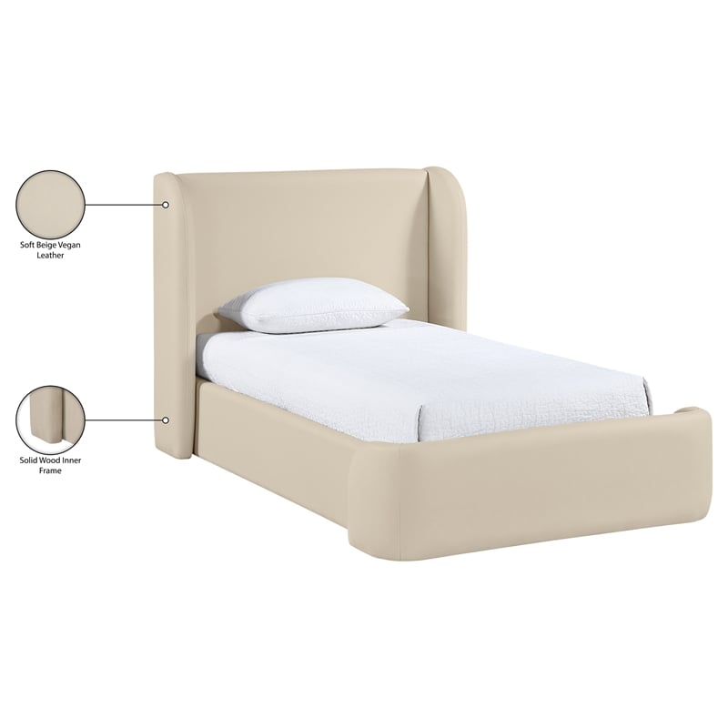 Bowery Hill Contemporary Beige Vegan Leather Upholstered Twin Bed