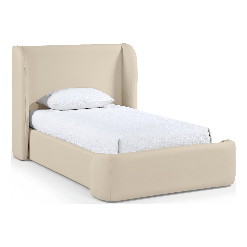 Bowery Hill Contemporary Beige Vegan Leather Upholstered Twin Bed