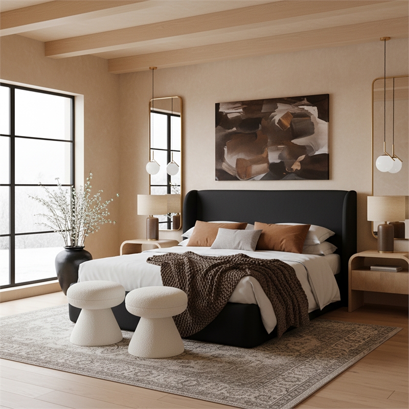 Bowery Hill Contemporary Black Vegan Leather Upholstered Full Bed
