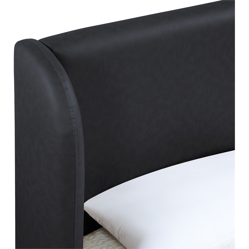 Bowery Hill Contemporary Black Vegan Leather Upholstered Full Bed