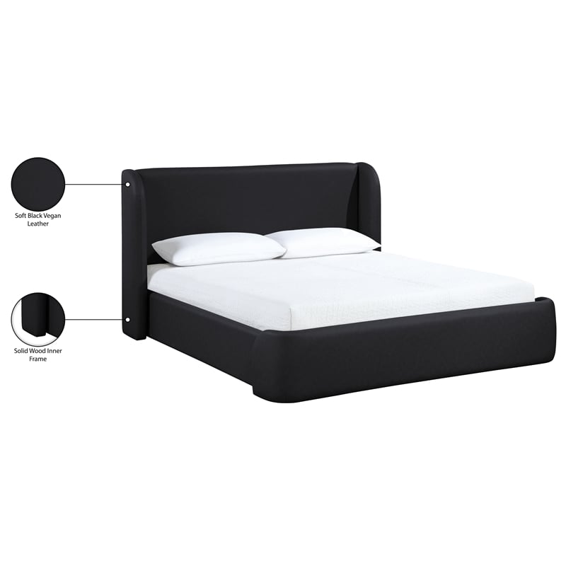Bowery Hill Contemporary Black Vegan Leather Upholstered King Bed