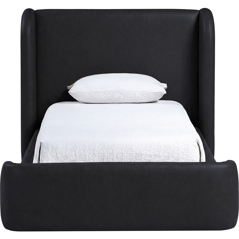 Bowery Hill Contemporary Black Vegan Leather Upholstered Twin Bed