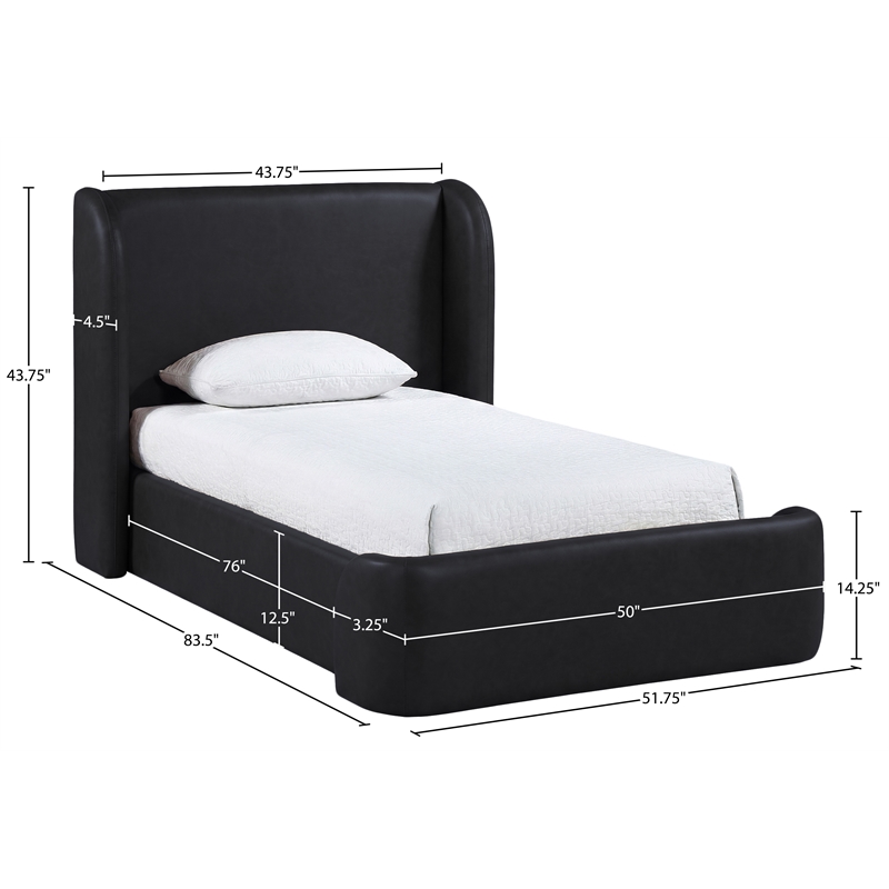Bowery Hill Contemporary Black Vegan Leather Upholstered Twin Bed