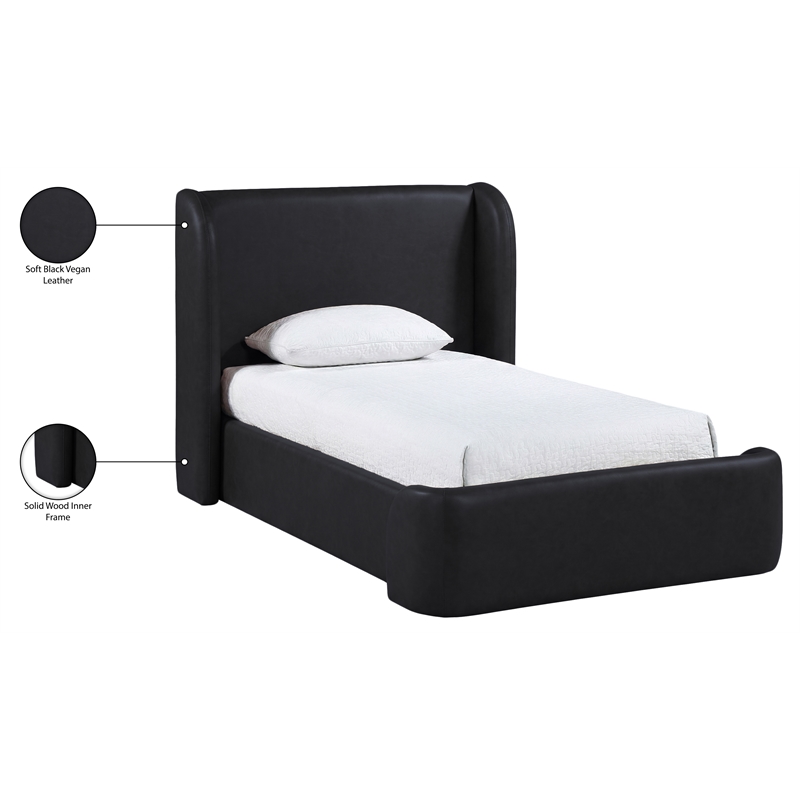 Bowery Hill Contemporary Black Vegan Leather Upholstered Twin Bed