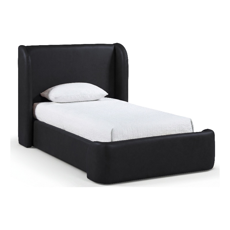 Bowery Hill Contemporary Black Vegan Leather Upholstered Twin Bed