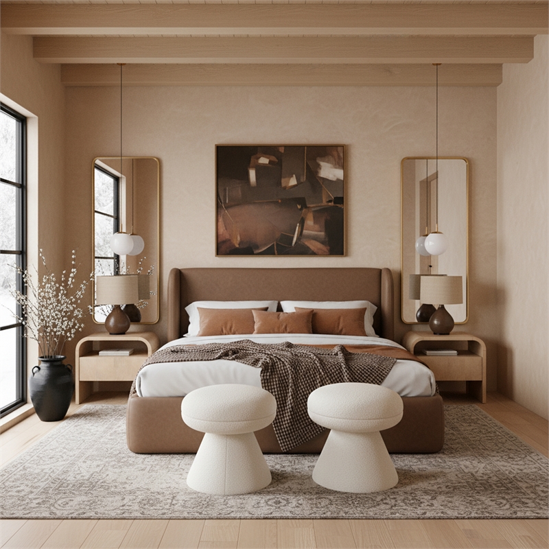 Bowery Hill Contemporary Brown Vegan Leather Upholstered Full Bed